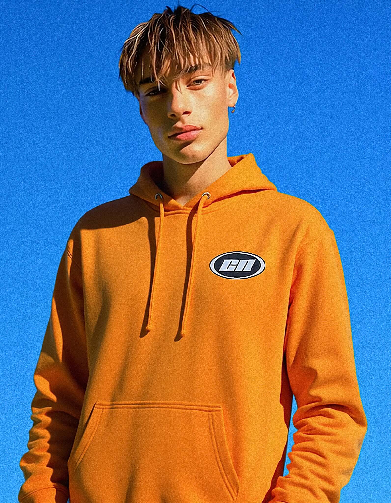 Felpa con cappuccio pullover – Pile morbido e leggero, arancione neon