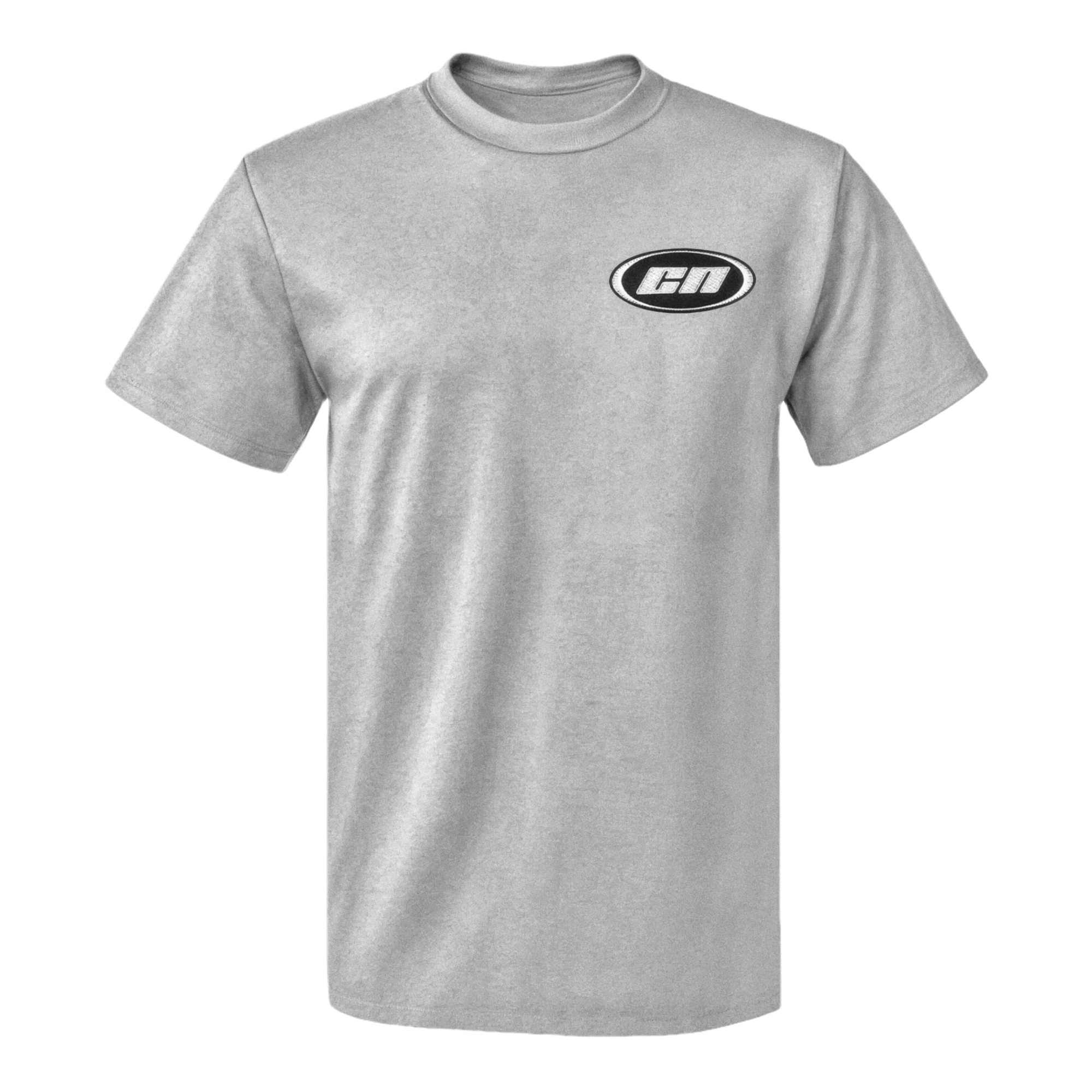 Crewneck cotton t-shirt in marl grey with embroidered Club Neo logo, classic fit for unisex streetwear.