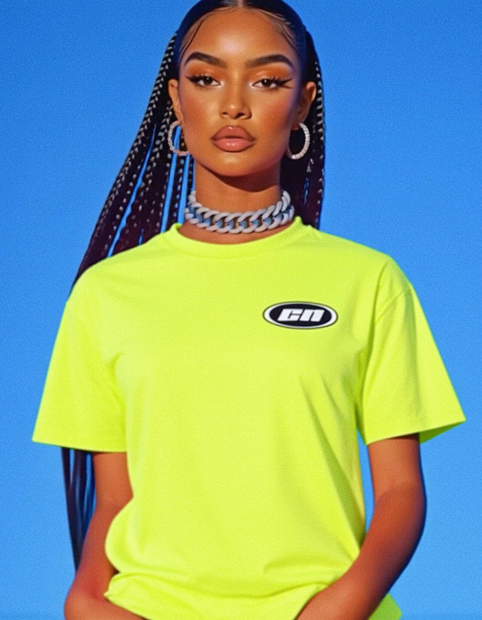 クルーネックコットンTシャツ - クラシックフィット、ネオンライム