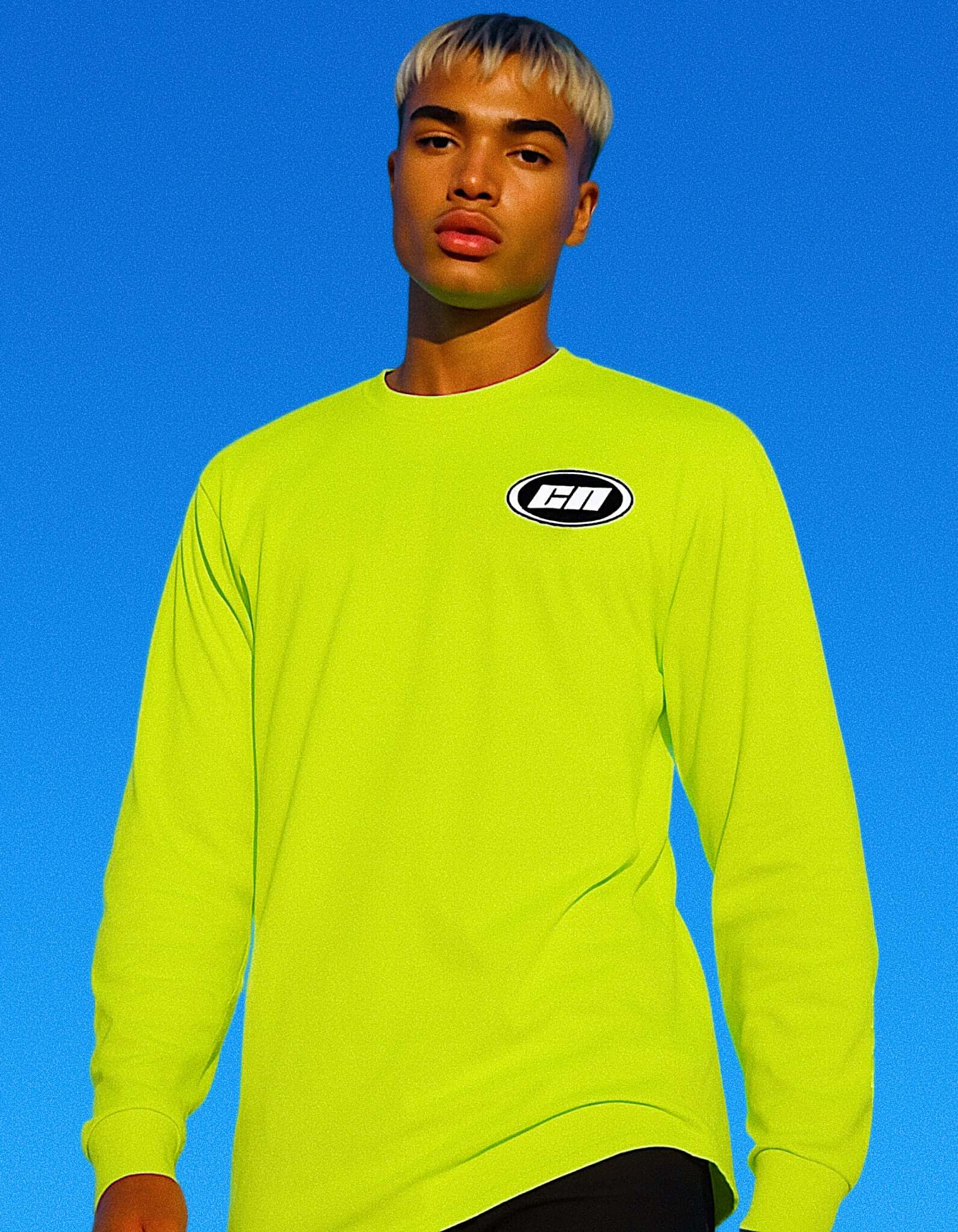 T-shirt a maniche lunghe in cotone – vestibilità semi-rilassata, lime fluo