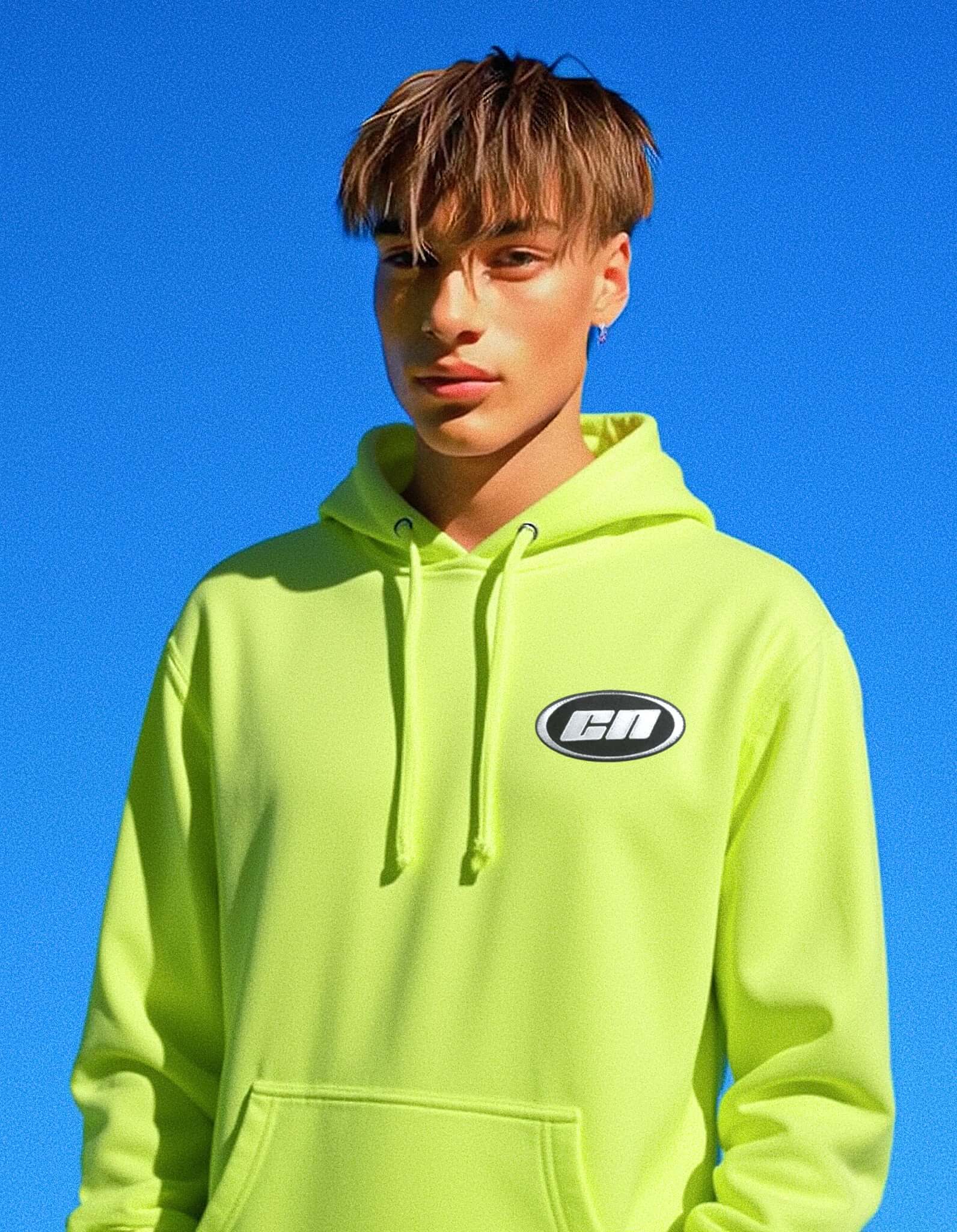 Felpa con cappuccio pullover – Pile morbido e leggero, lime neon