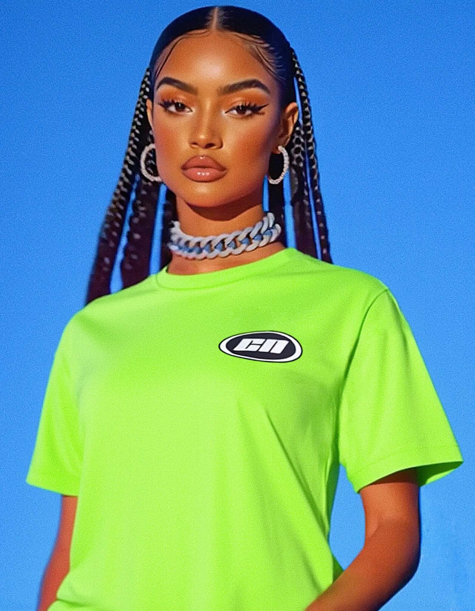 クルーネックコットンTシャツ - クラシックフィット、ネオングリーン