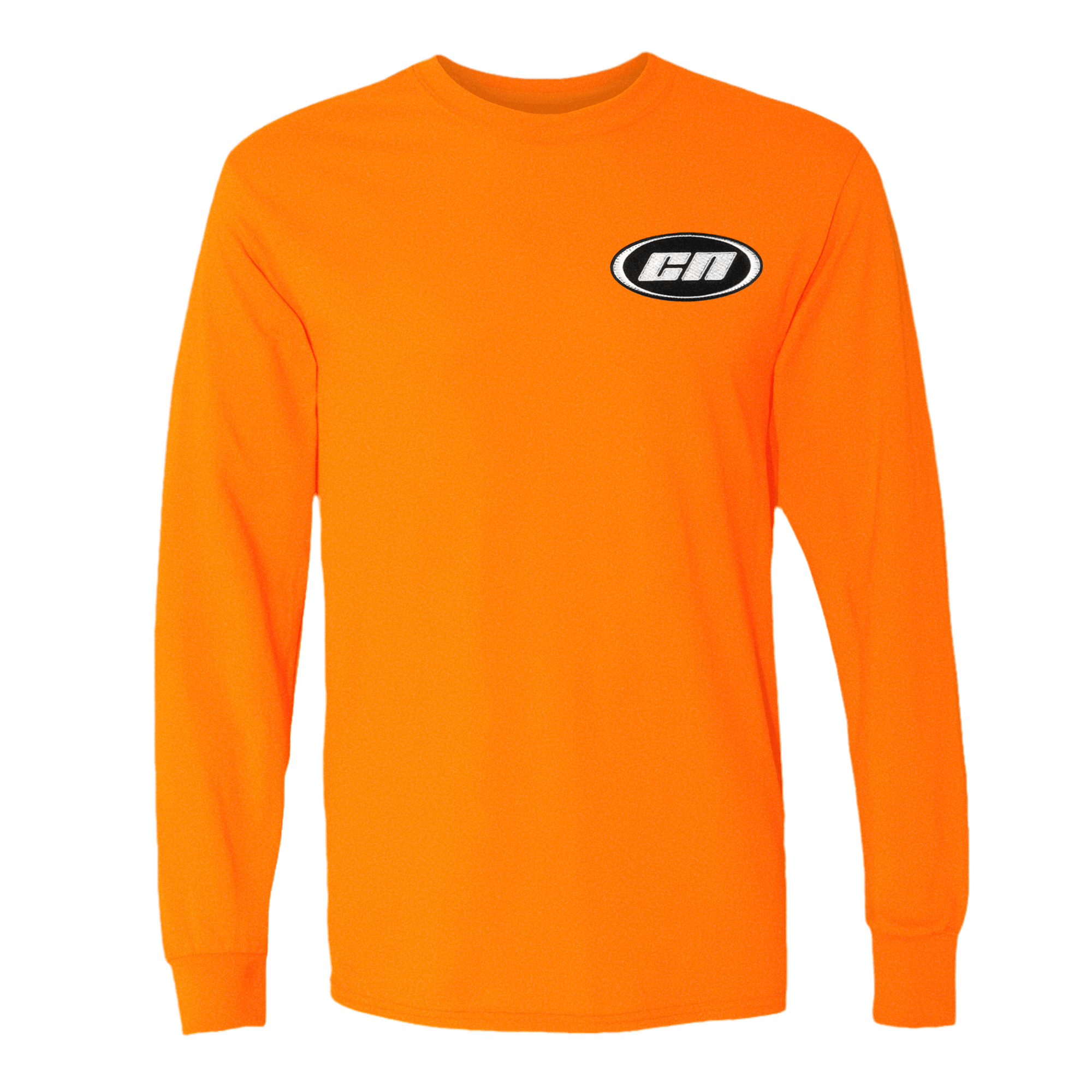 Long sleeve cotton t-shirt in neon orange, featuring embroidered Club Neo logo, semi-relaxed fit for comfort.