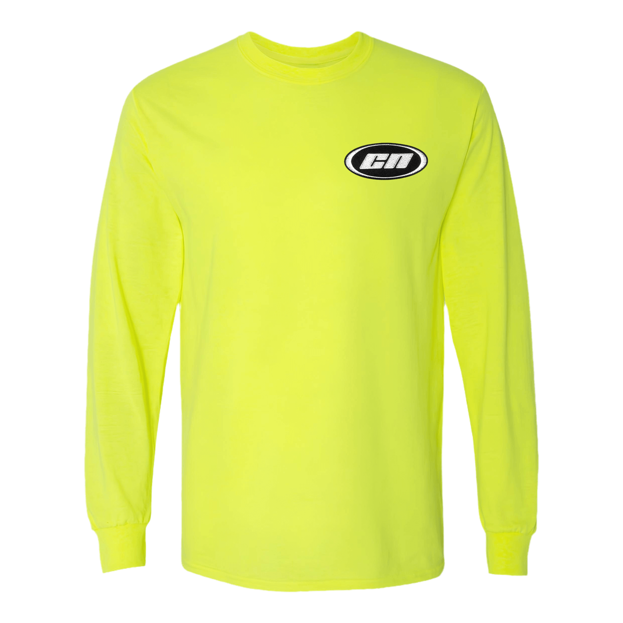 Long sleeve neon lime cotton t-shirt with embroidered Club Neo logo, featuring a semi-relaxed fit and cuffed sleeves.