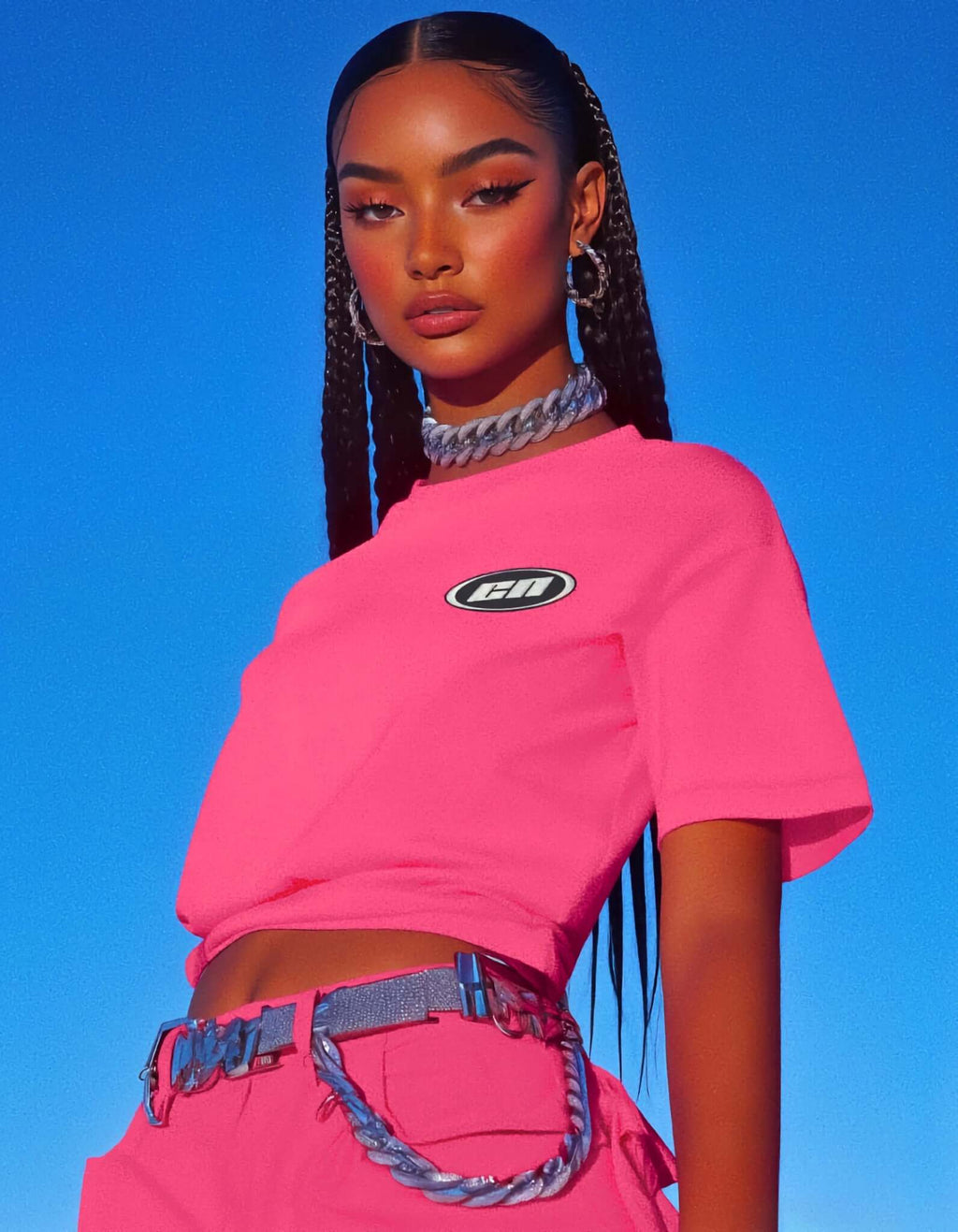 T-shirt girocollo in cotone – vestibilità classica, rosa neon