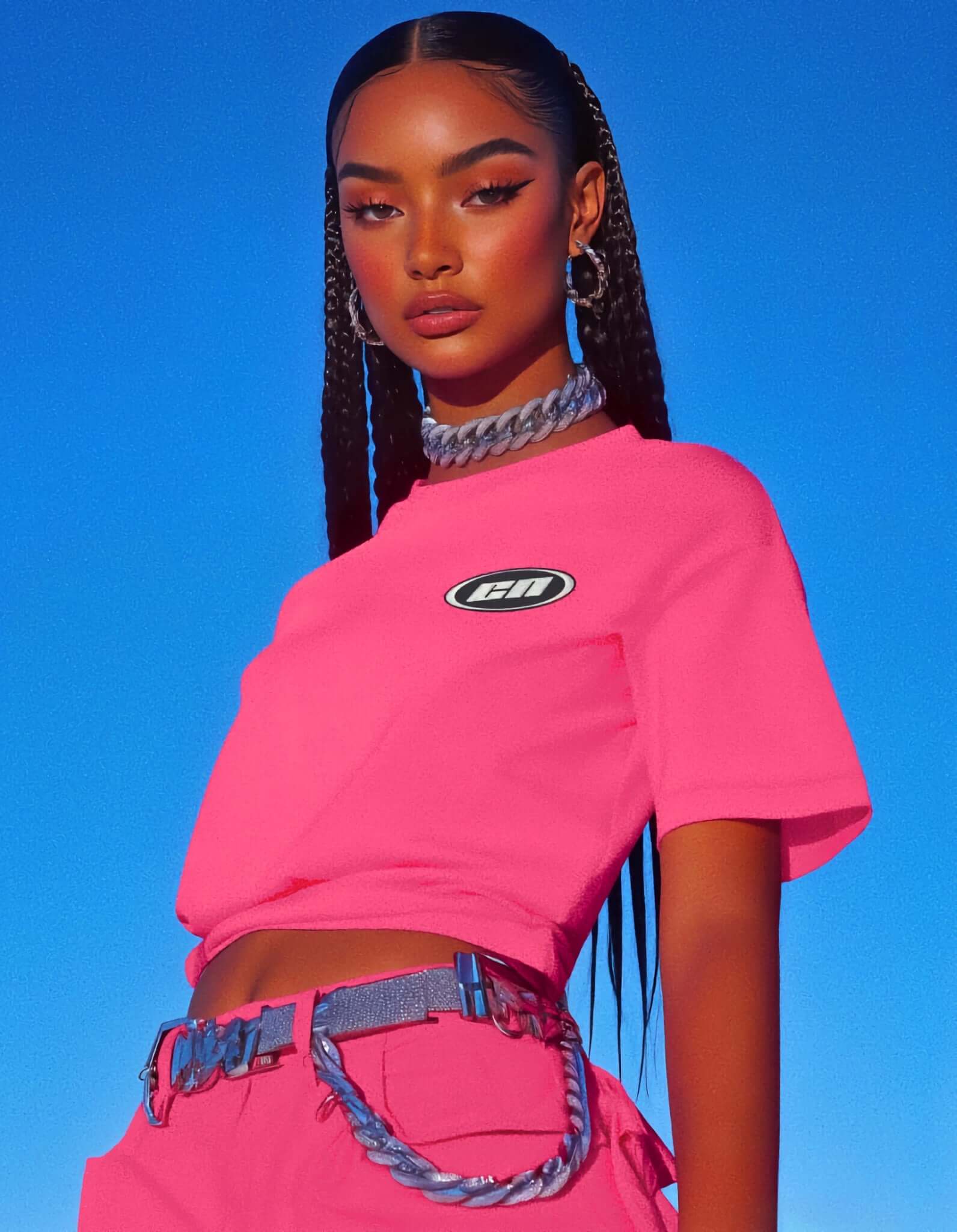 クルーネックコットンTシャツ - クラシックフィット、ネオンピンク