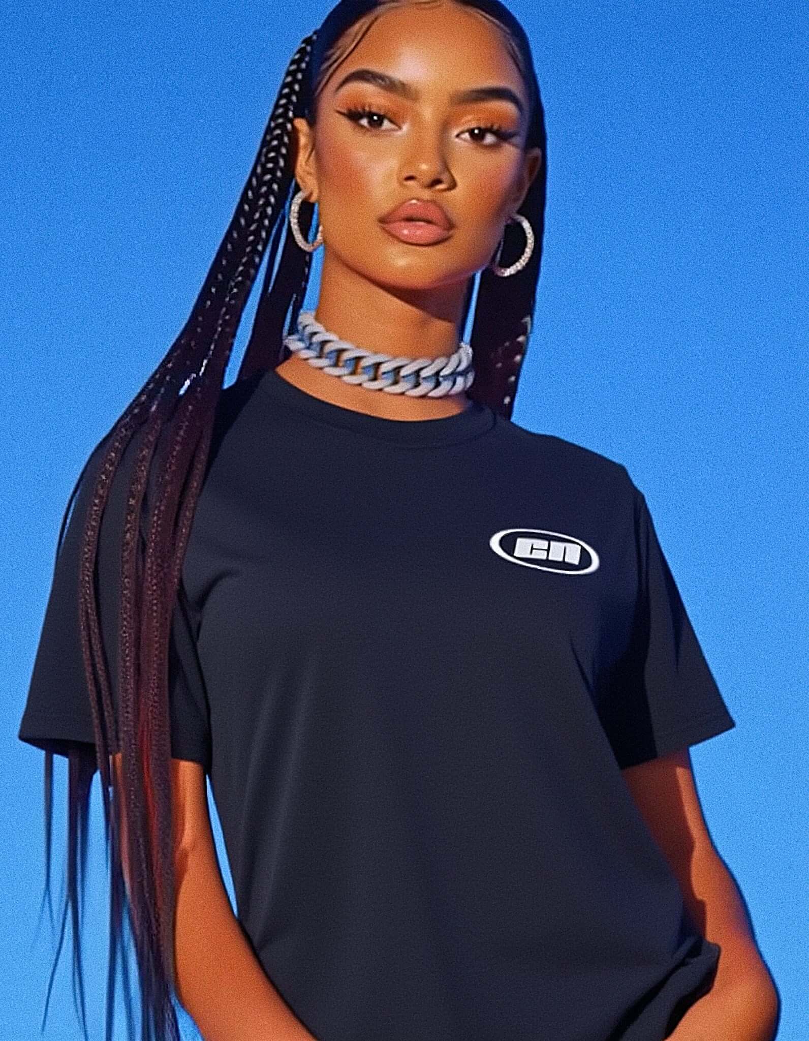 クルーネックコットンTシャツ - クラシックフィット、ブラック