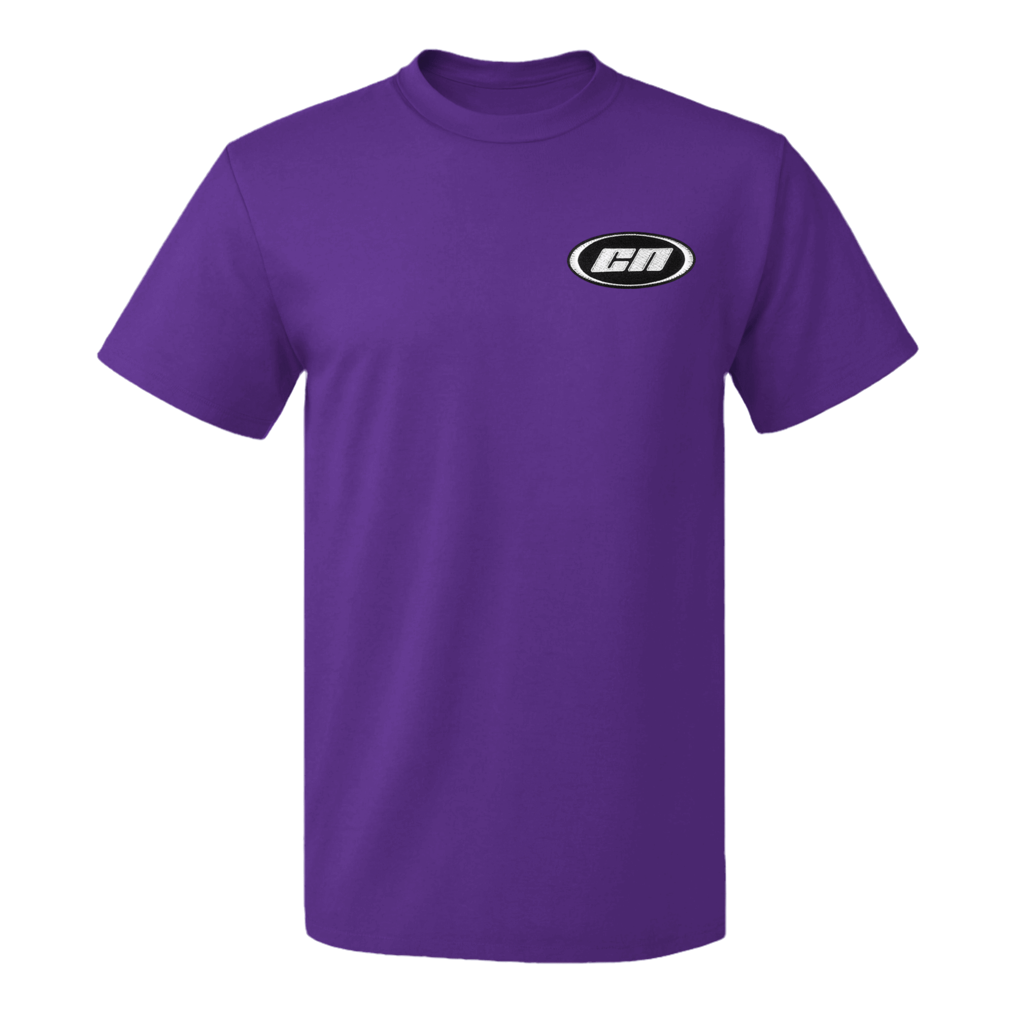 Crewneck cotton t-shirt in deep violet with embroidered Club Neo logo, unisex classic fit, premium streetwear staple.