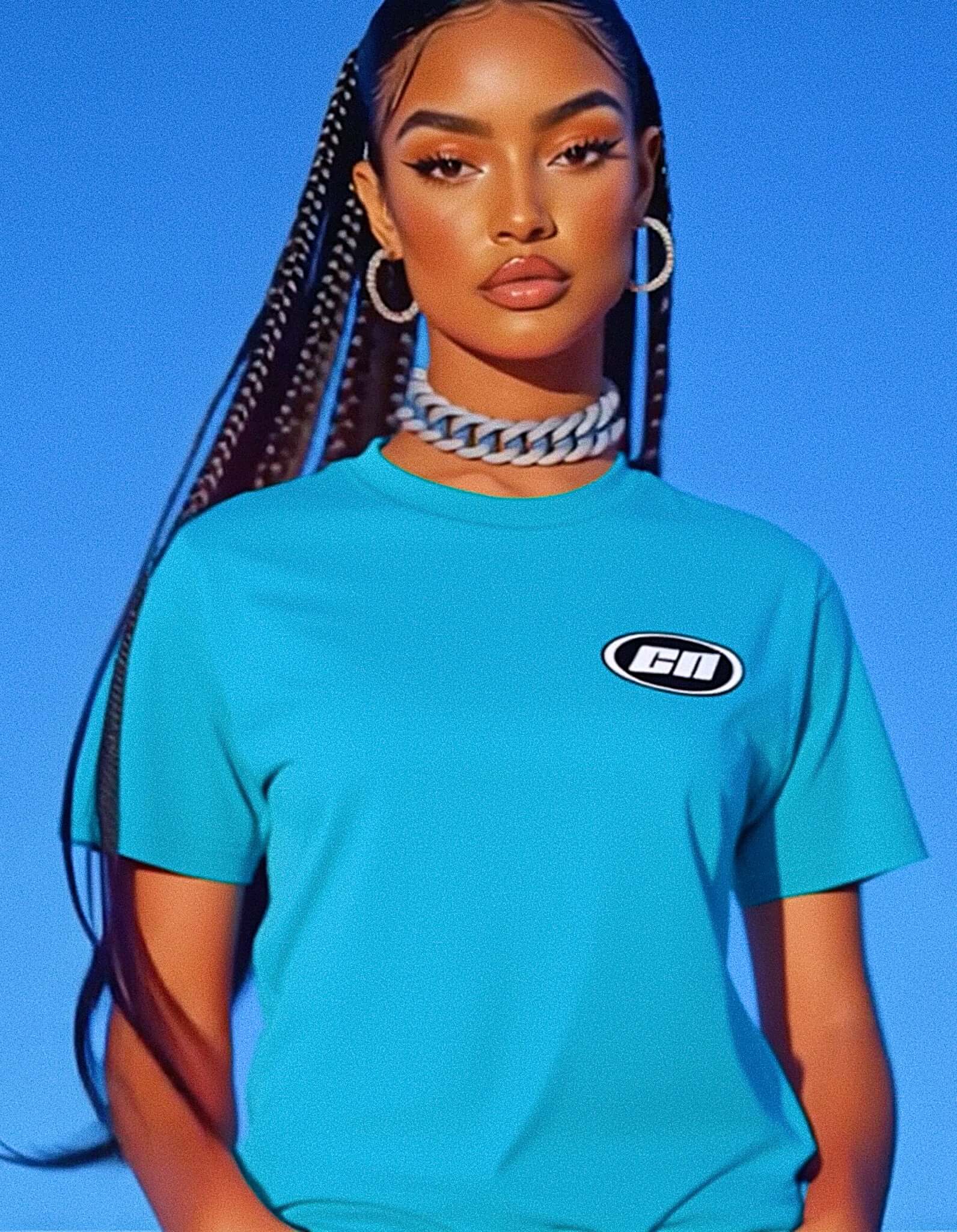 クルーネックコットンTシャツ - クラシックフィット、ティール