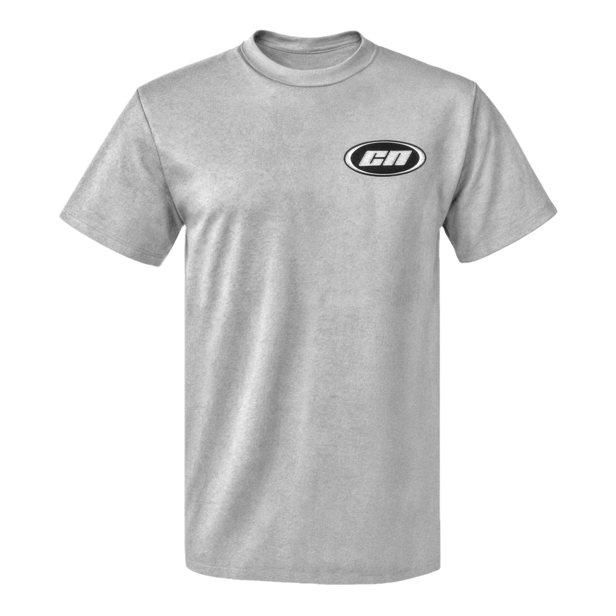 Crewneck cotton t-shirt in marl grey with embroidered Club Neo logo, classic fit for unisex streetwear.