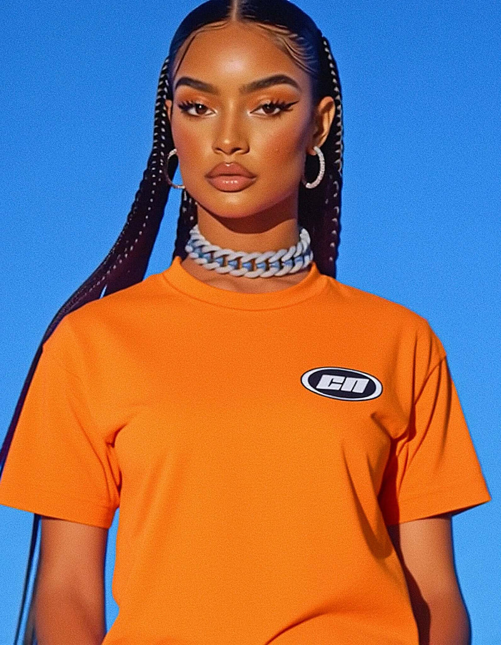 クルーネックコットンTシャツ - クラシックフィット、ネオンオレンジ