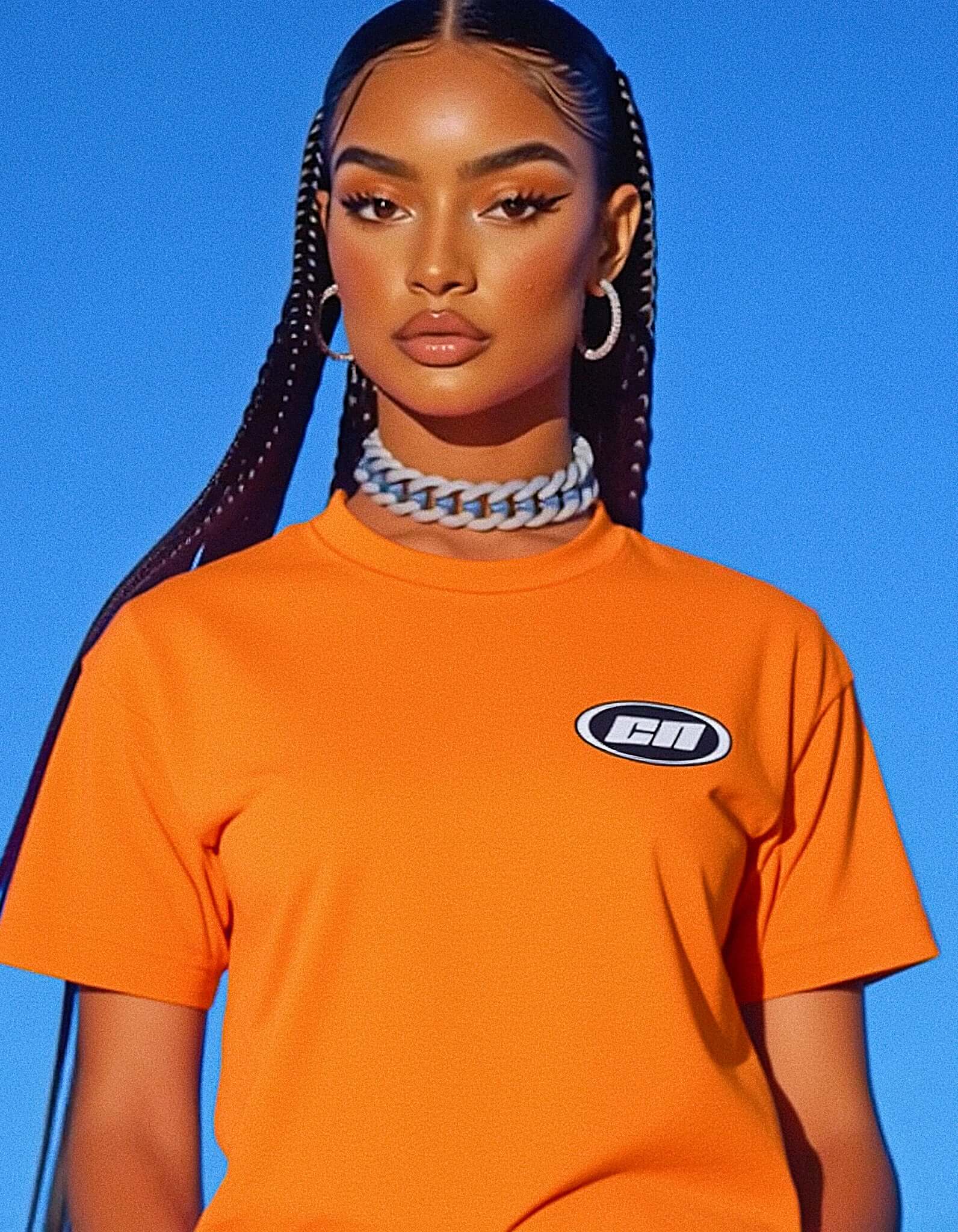 クルーネックコットンTシャツ - クラシックフィット、ネオンオレンジ