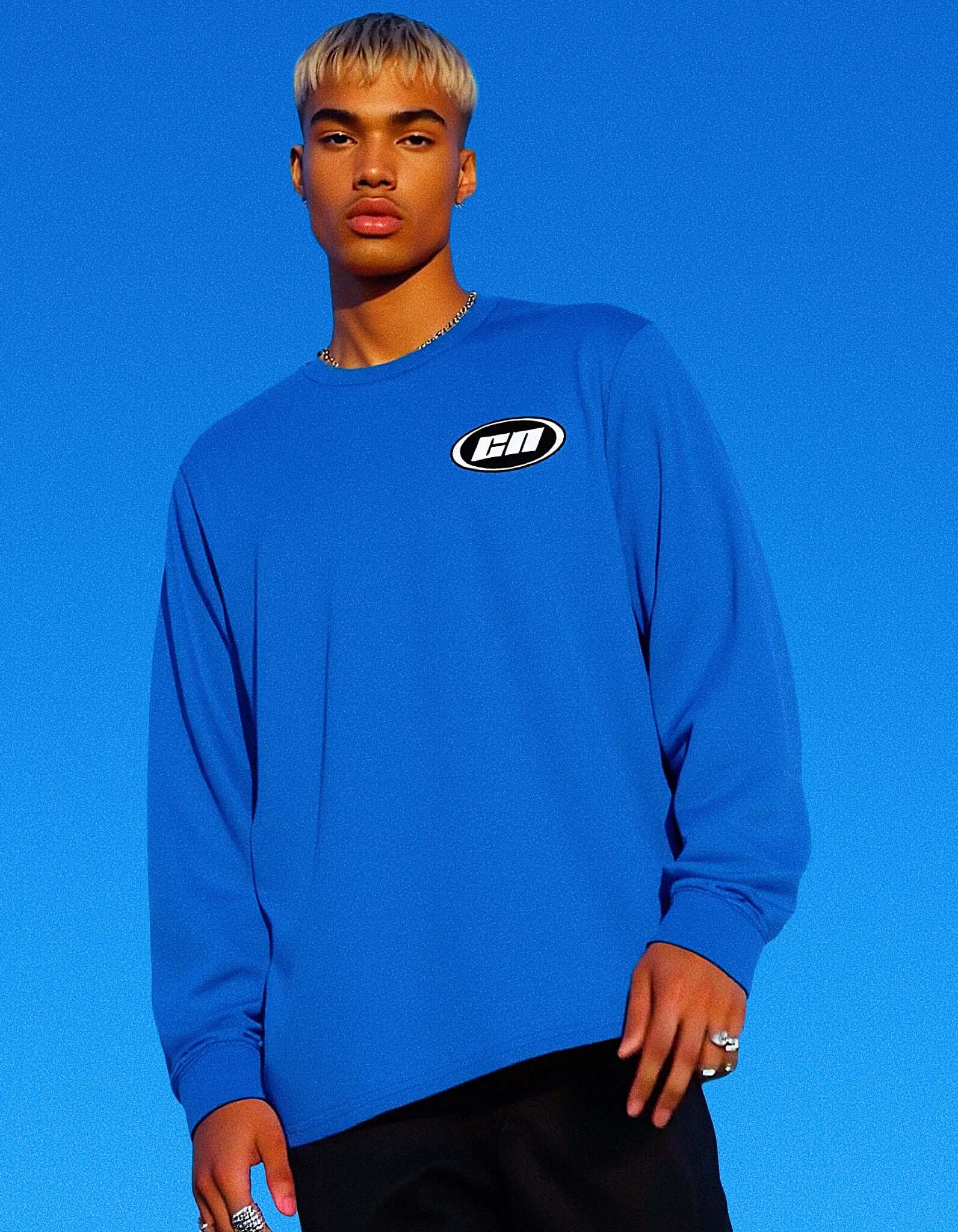 長袖コットンTシャツ – セミリラックスフィット、ロイヤルブルー