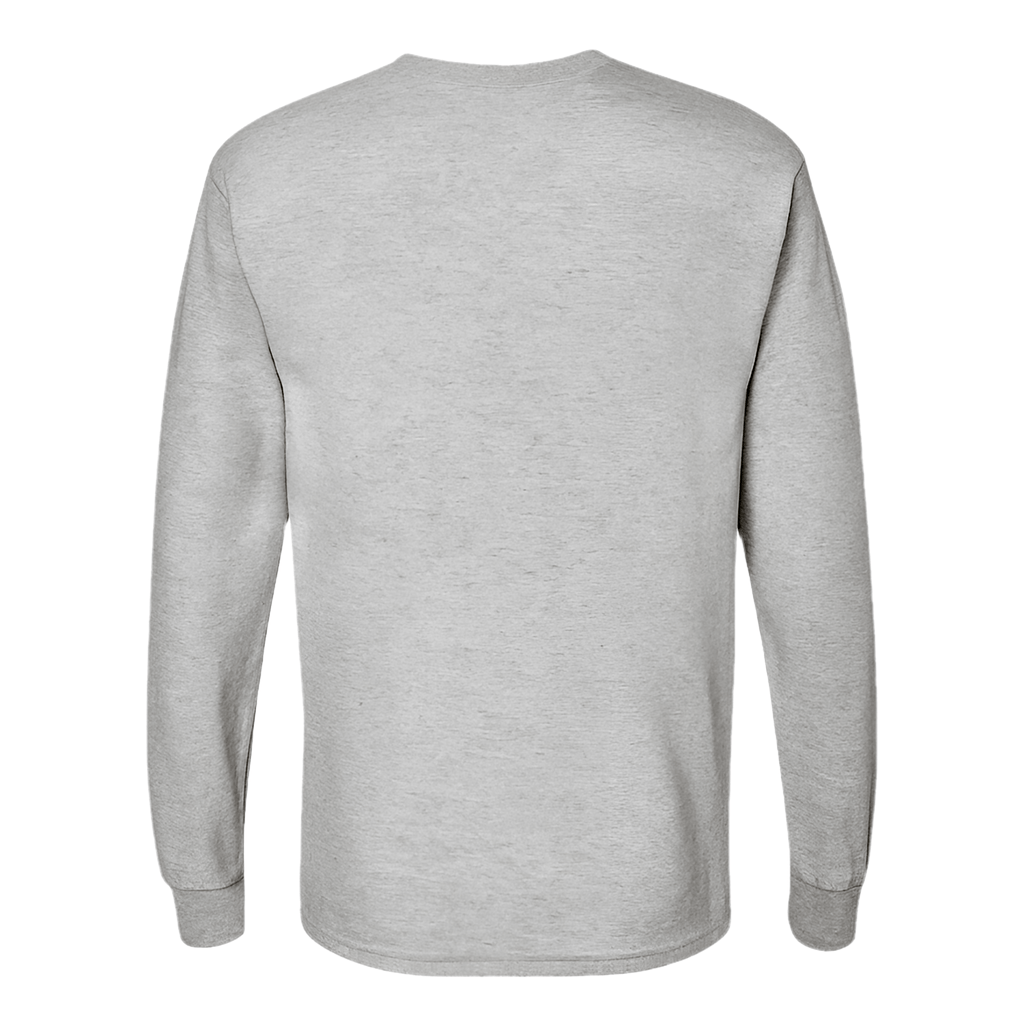 Back view of Long Sleeve Cotton T-Shirt in Marl Grey, featuring a semi-relaxed fit and cuffed sleeves.