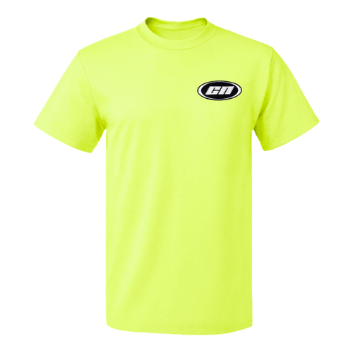 Crewneck cotton t-shirt in neon lime with embroidered Club Neo logo, perfect for unisex streetwear styles.