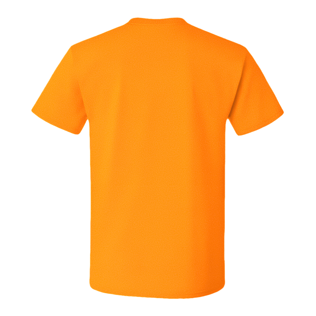 Back view of unisex crewneck cotton t-shirt in neon orange, perfect for streetwear, featuring clean lines and premium fabric.