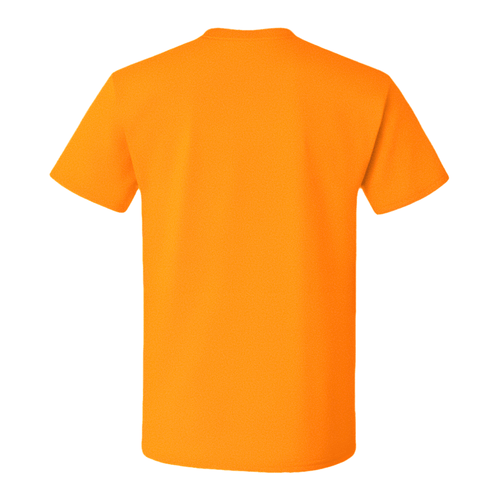 Back view of unisex crewneck cotton t-shirt in neon orange, perfect for streetwear, featuring clean lines and premium fabric.