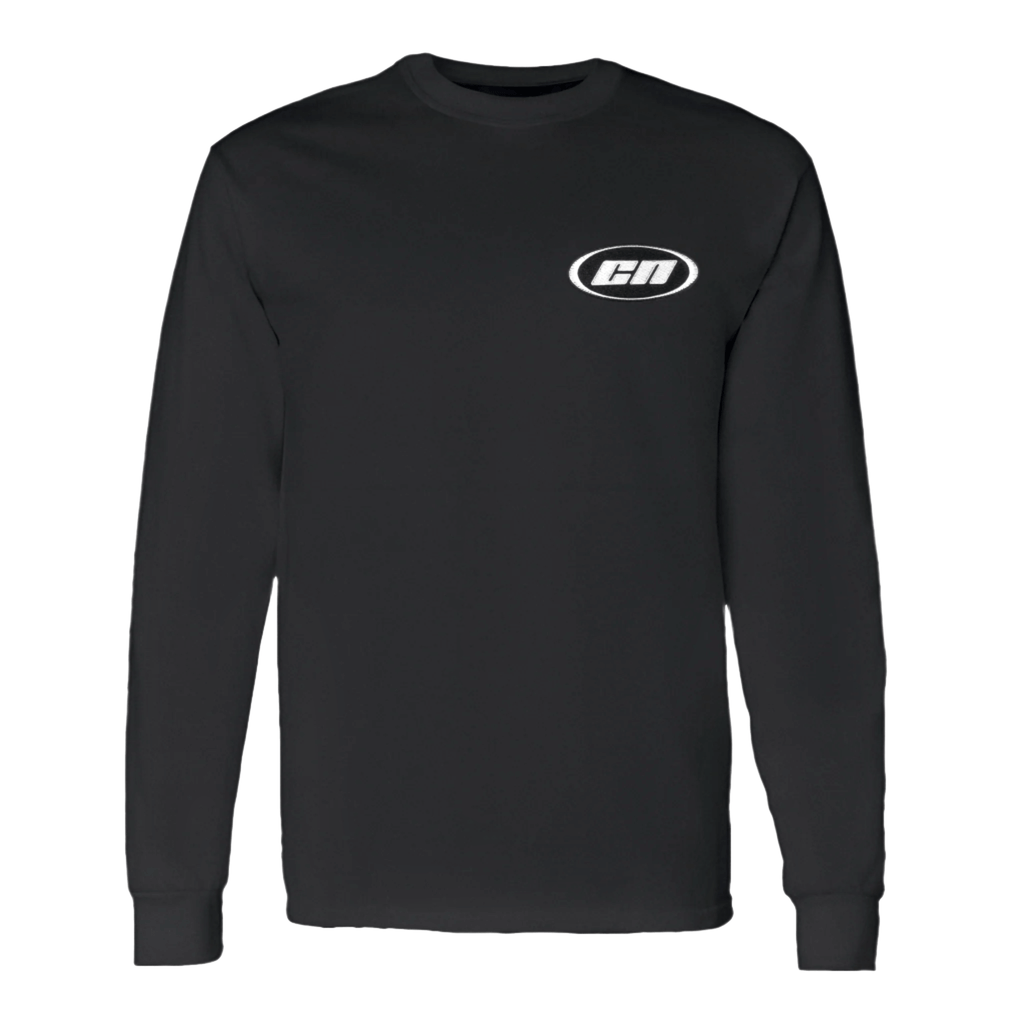 Long sleeve cotton t-shirt in black with embroidered Club Neo logo, featuring a semi-relaxed fit and cuffed sleeves.