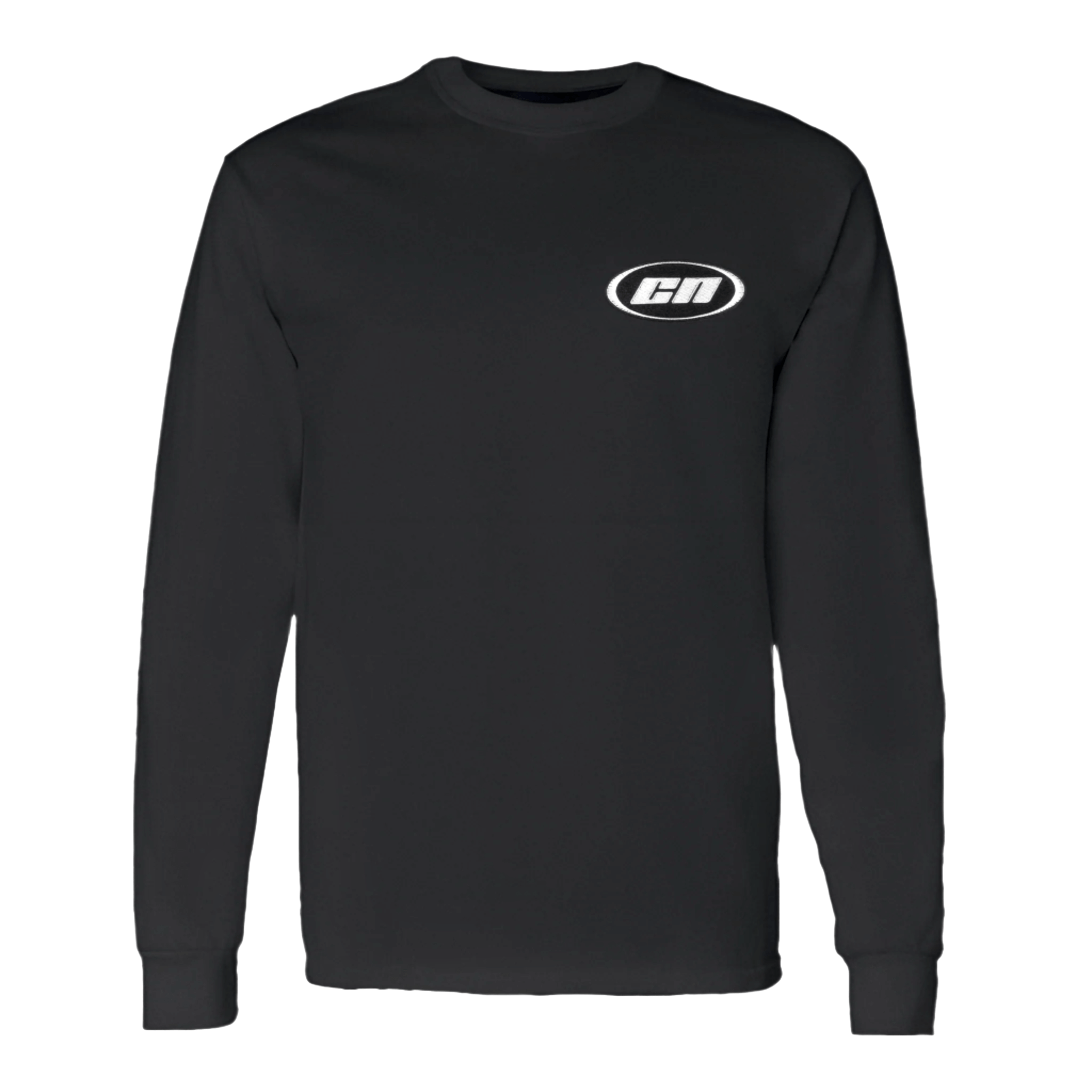 Long sleeve cotton t-shirt in black with embroidered Club Neo logo, featuring a semi-relaxed fit and cuffed sleeves.