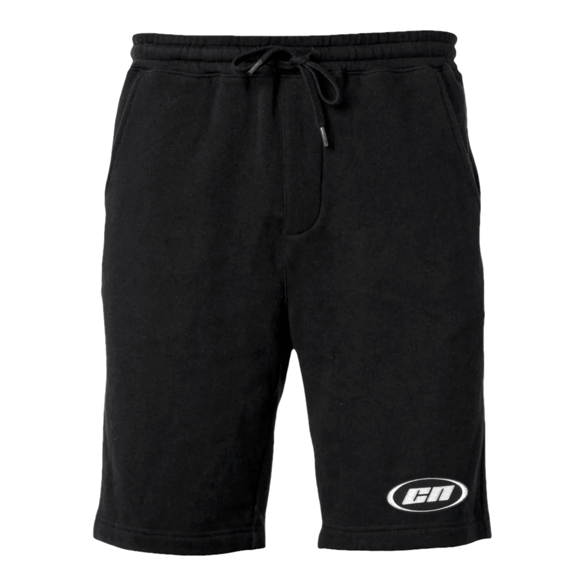 Fleece shorts in black, featuring a high-rise elastic waist and Club Neo logo, ideal for relaxed and versatile wear.