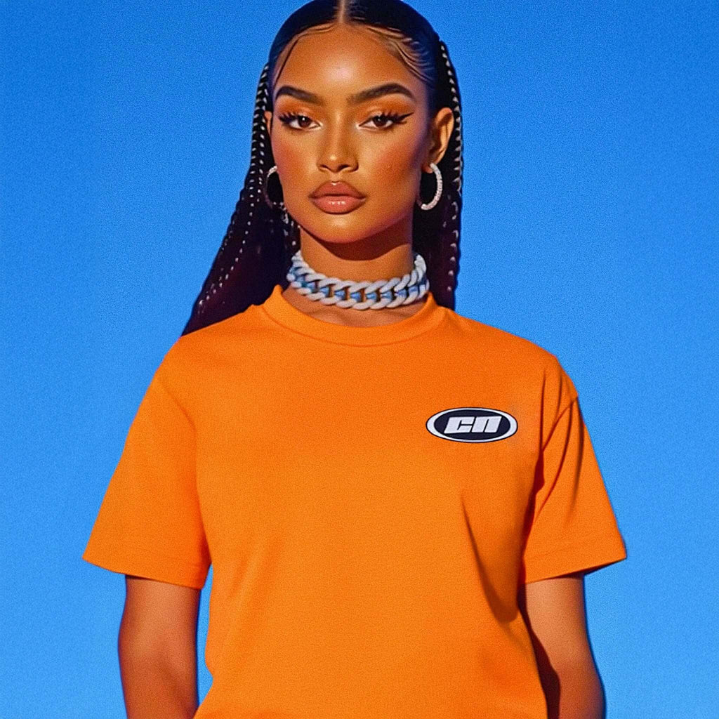 Crewneck Cotton T-Shirt – Classic Fit, Neon Orange