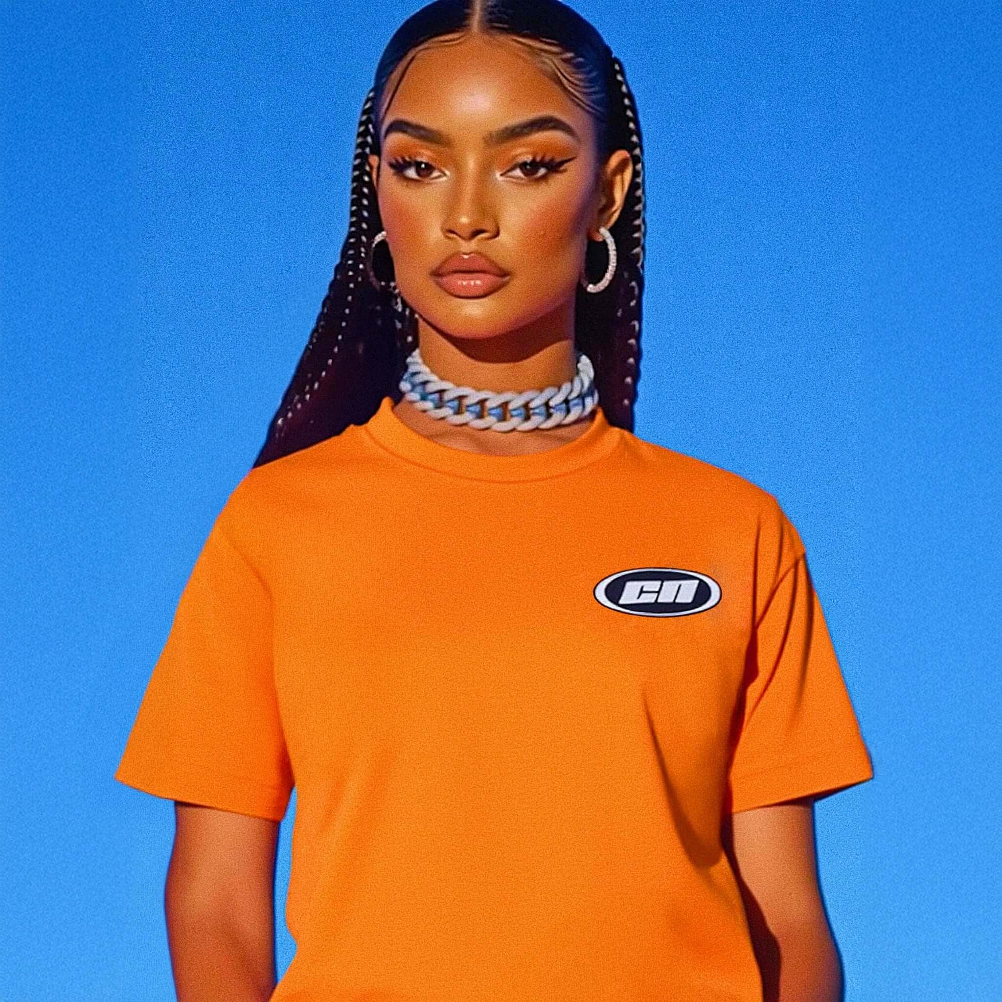 Crewneck Cotton T-Shirt – Classic Fit, Neon Orange