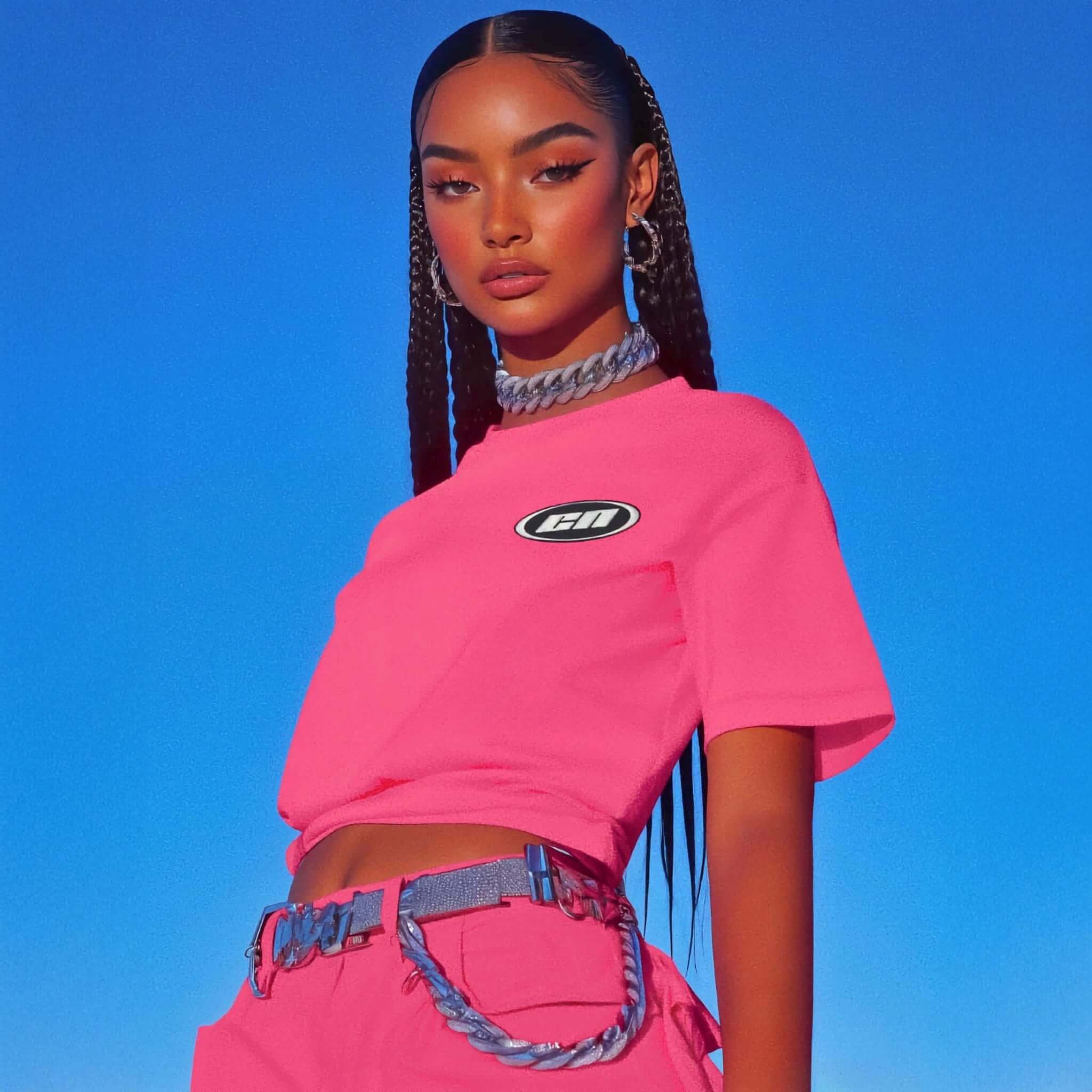 Crewneck Cotton T-Shirt – Classic Fit, Neon Pink