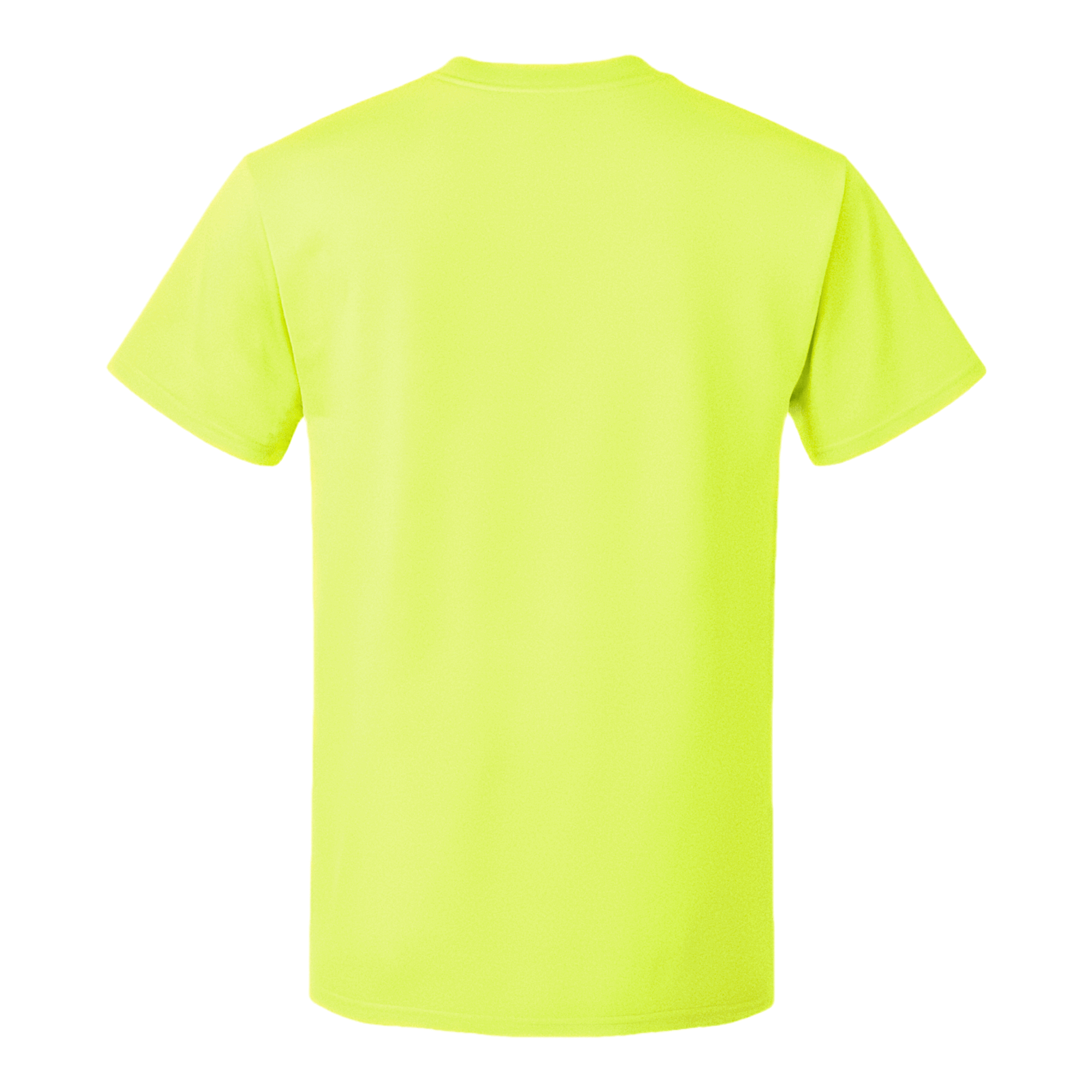 Back view of a neon lime crewneck cotton t-shirt, showcasing its classic fit and vibrant color.