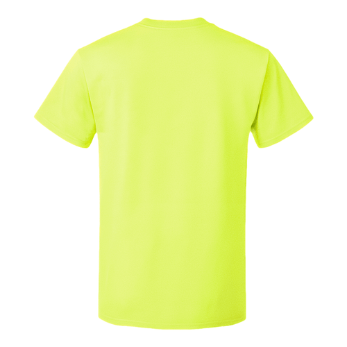 Back view of a neon lime crewneck cotton t-shirt, showcasing its classic fit and vibrant color.