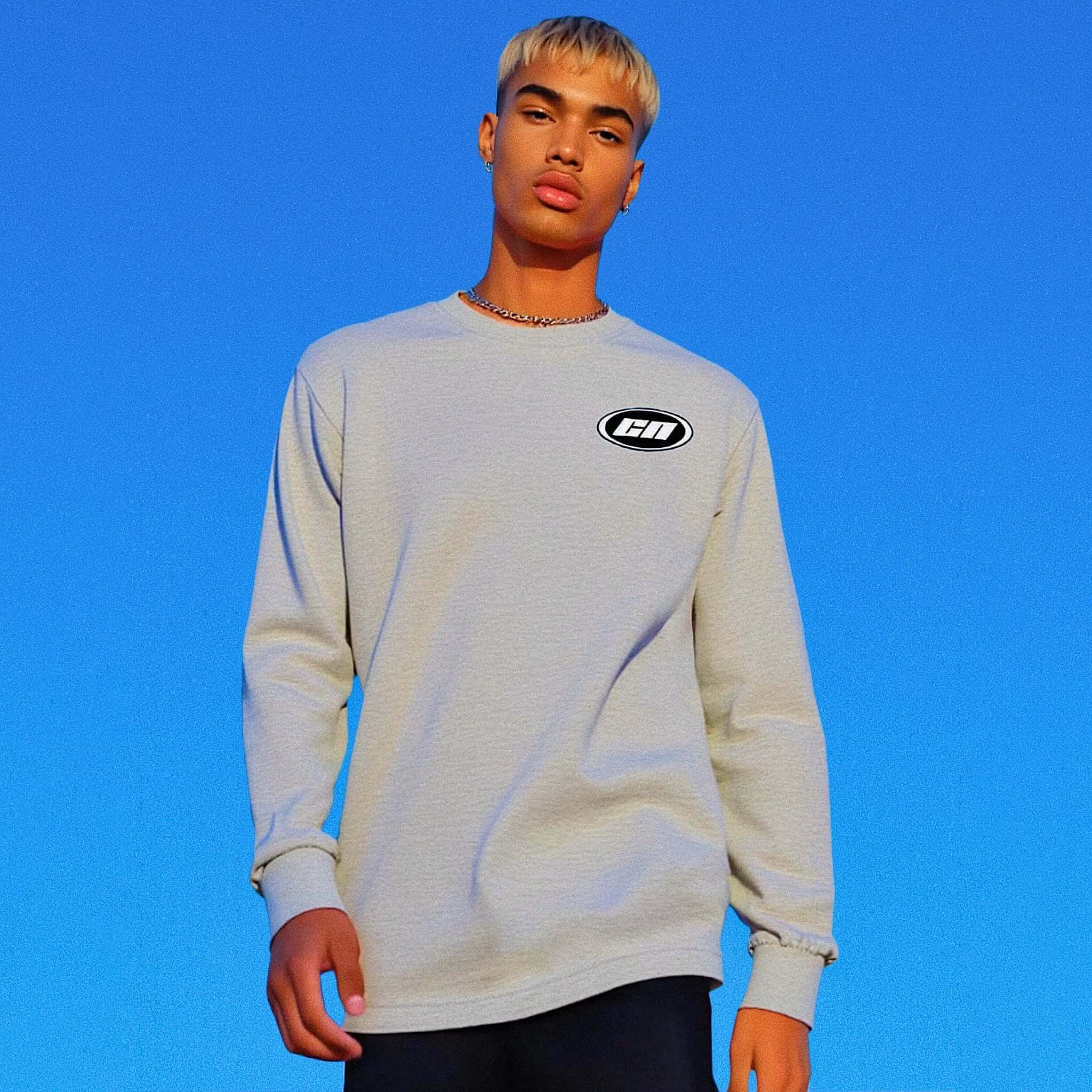 Long Sleeve Cotton T-Shirt – Semi-Relaxed Fit, Marl Grey