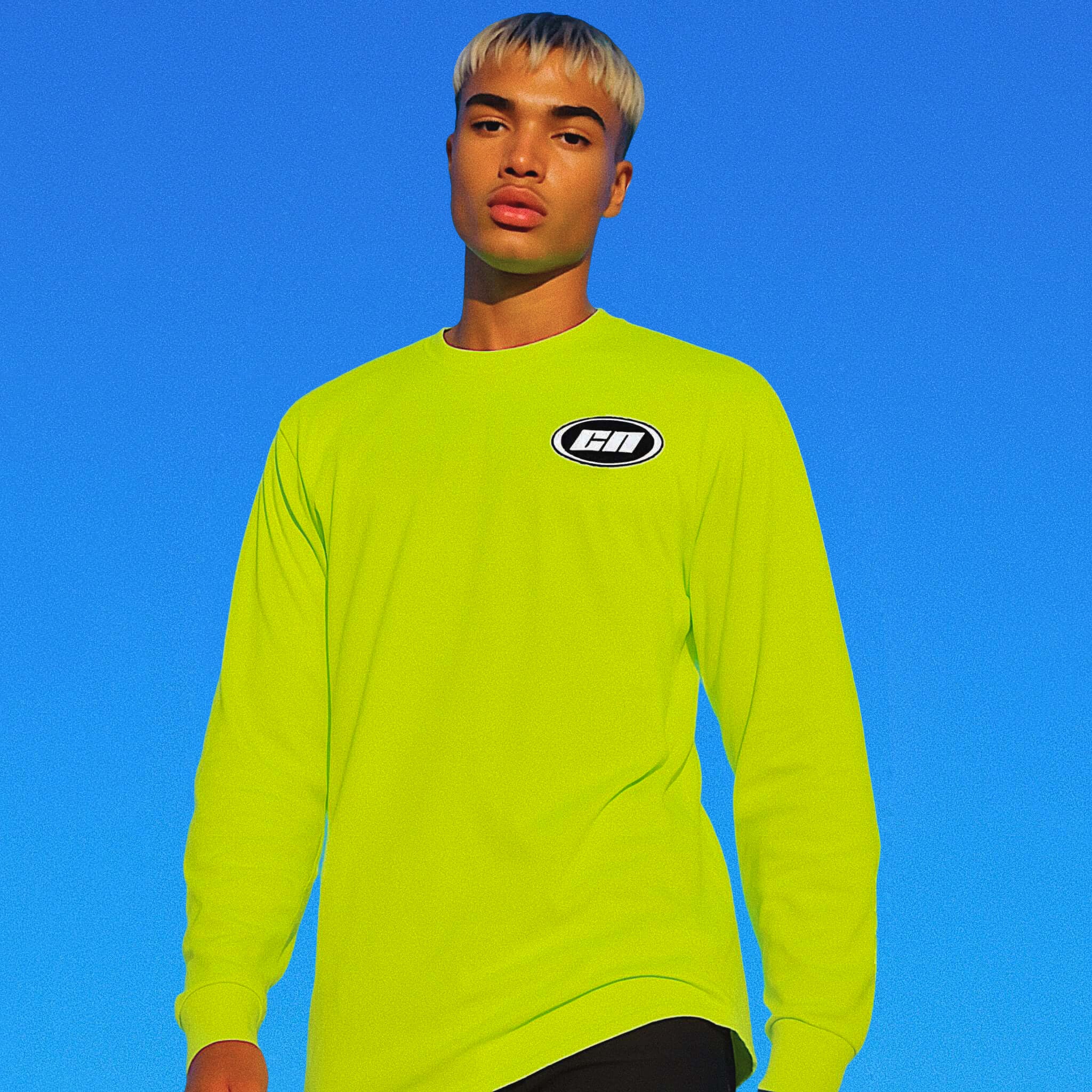 Long Sleeve Cotton T-Shirt – Semi-Relaxed Fit, Neon Lime