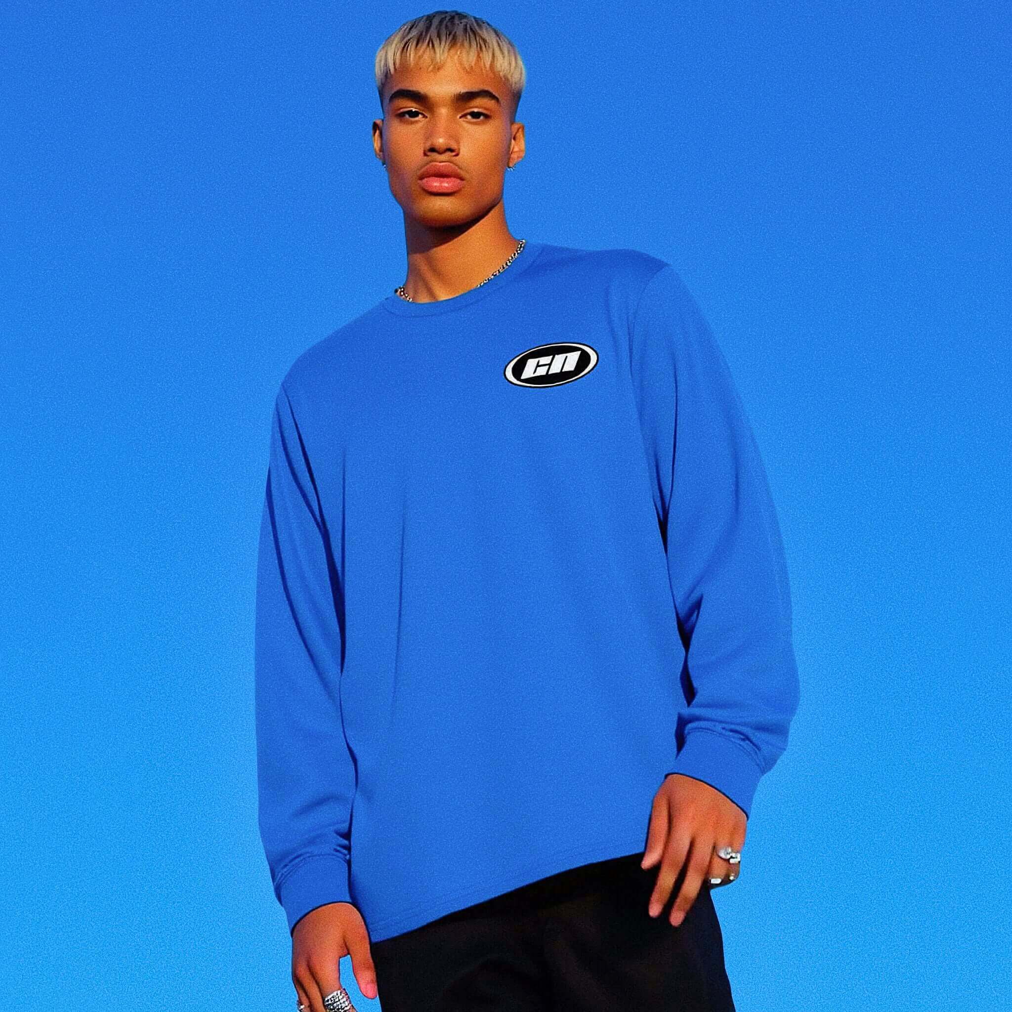 Long Sleeve Cotton T-Shirt – Semi-Relaxed Fit, Royal Blue