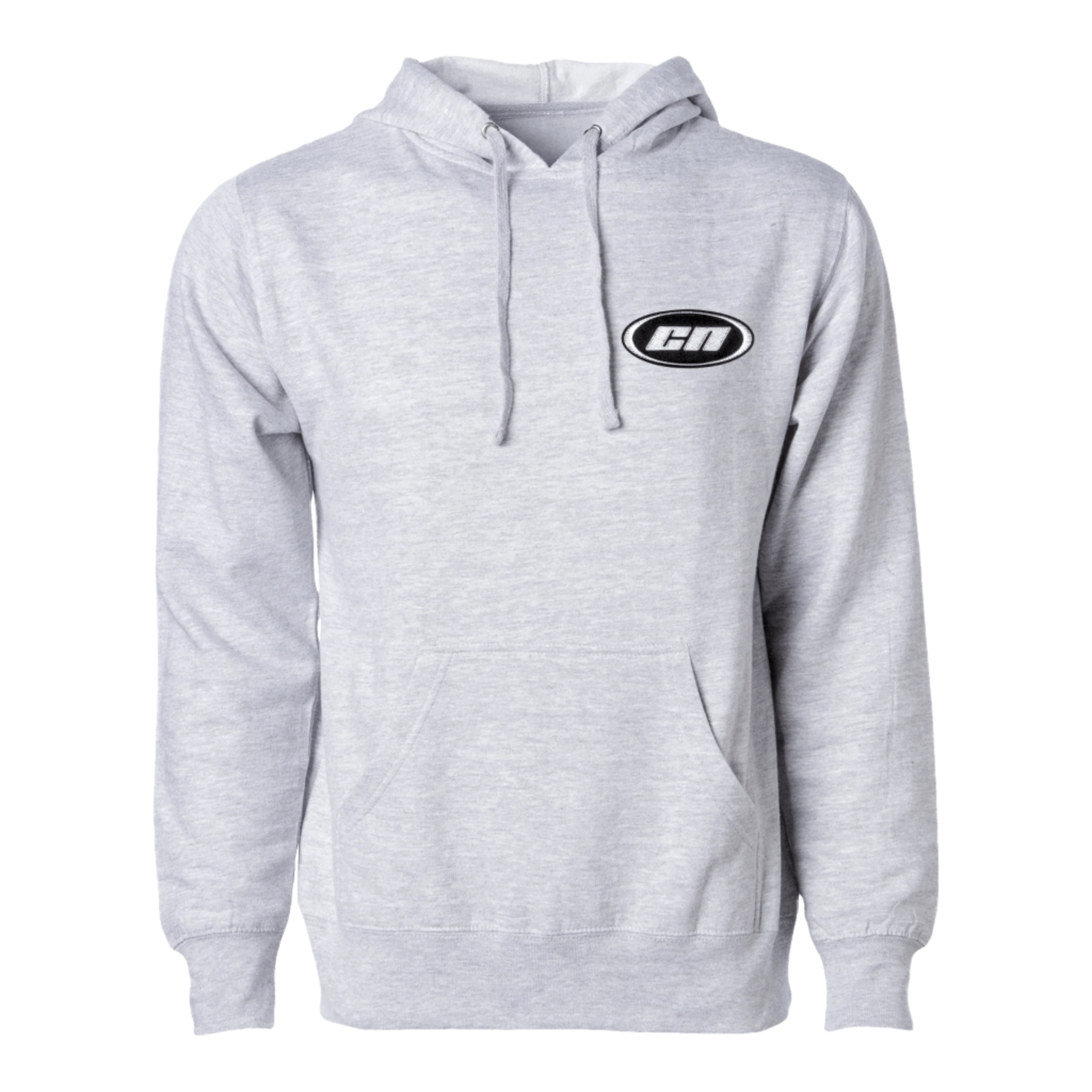 Marl grey pullover hoodie made from soft lightweight fleece with Club Neo logo and kangaroo pouch.