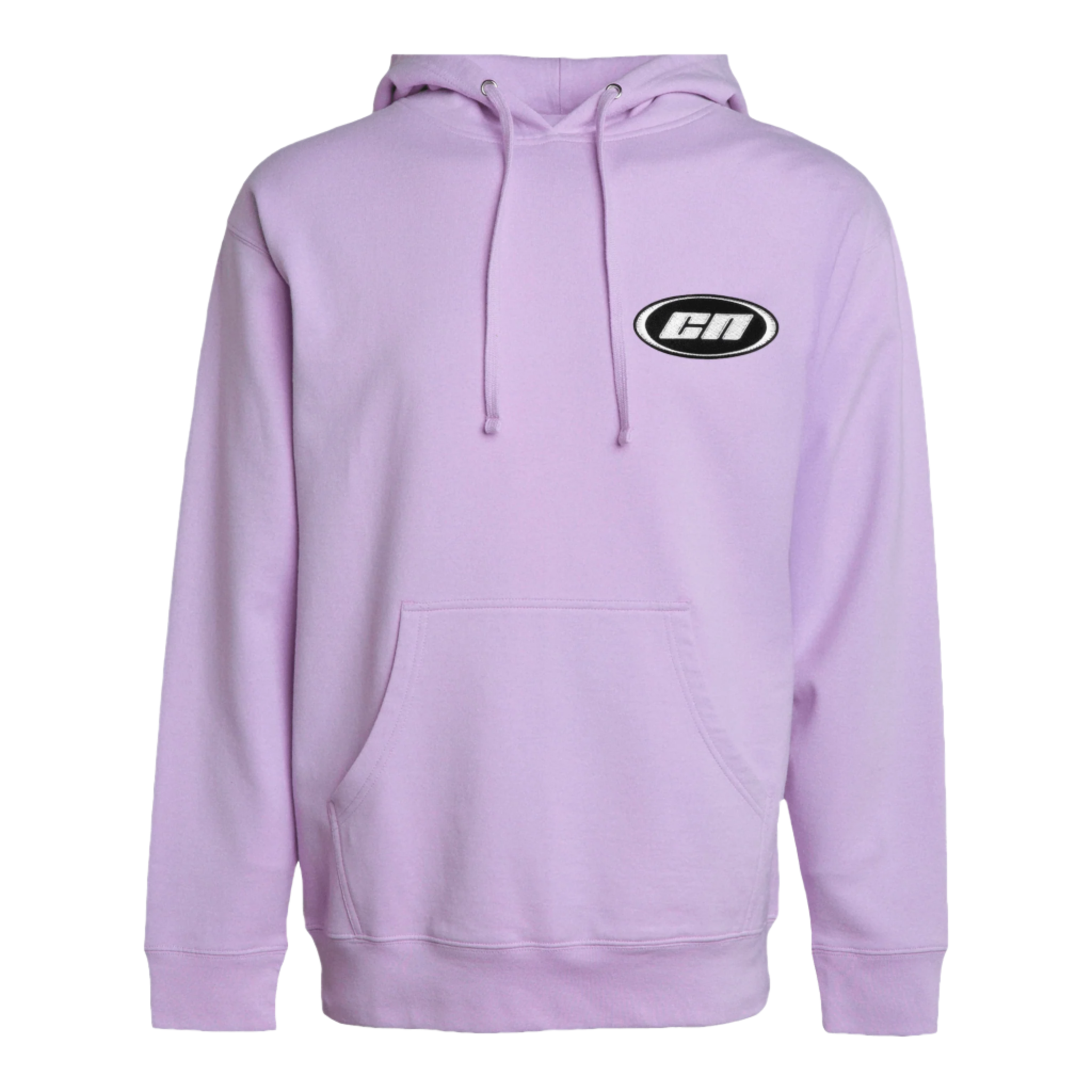 Lavender pullover hoodie made from soft fleece with a kangaroo pouch and embroidered Club Neo logo.