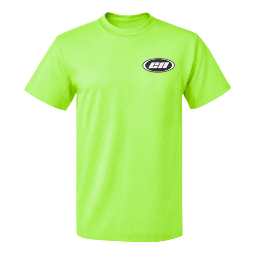 Crewneck cotton t-shirt in neon green with embroidered Club Neo logo, unisex classic fit for streetwear.